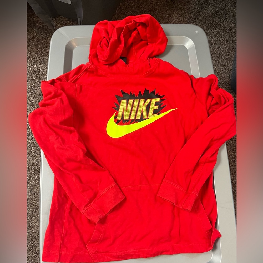 Youth XL red and neon yellow Nike hoodie.